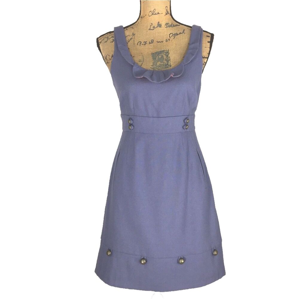 MOULINETTE SOEURS Dress 4 Dusty Blue‎ Ruffle Button Pocket Anthropologie Career